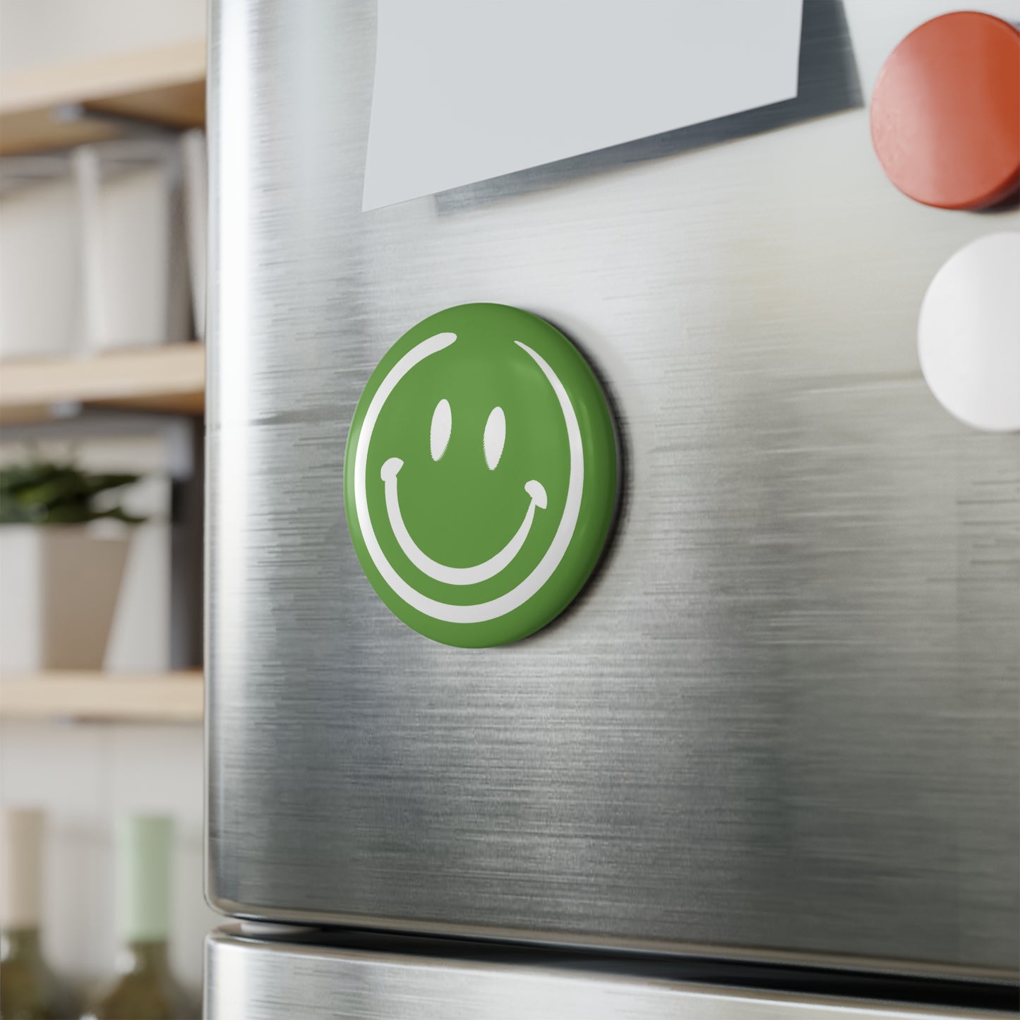 Green Smiley Face Button Magnet