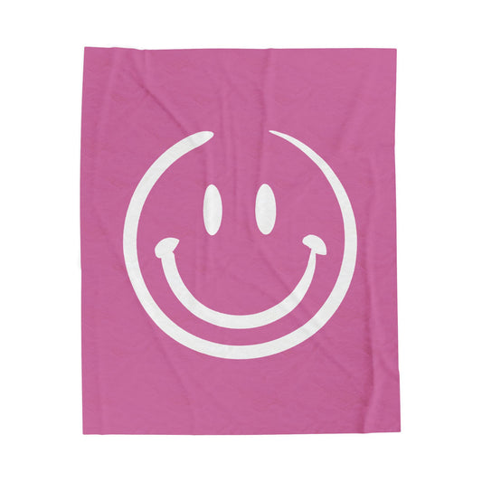 pink with white smiley face Velveteen Plush Blanket
