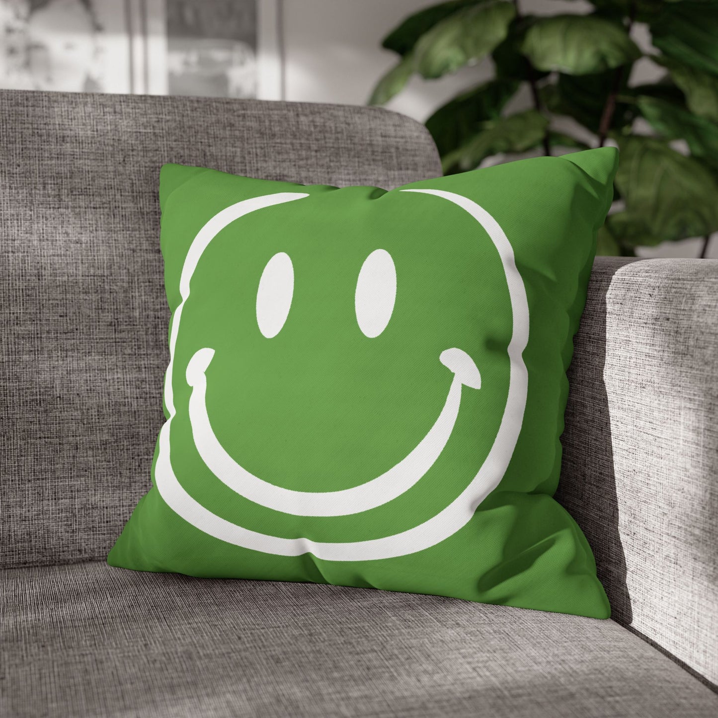 green with white smiley face Canvas Pillow cover