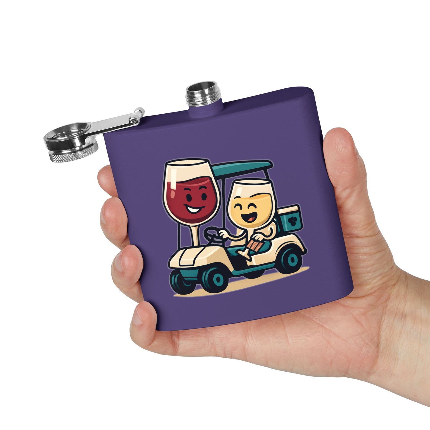Wine Glasses in Golf Cart Sleek Stainless Steel Flask