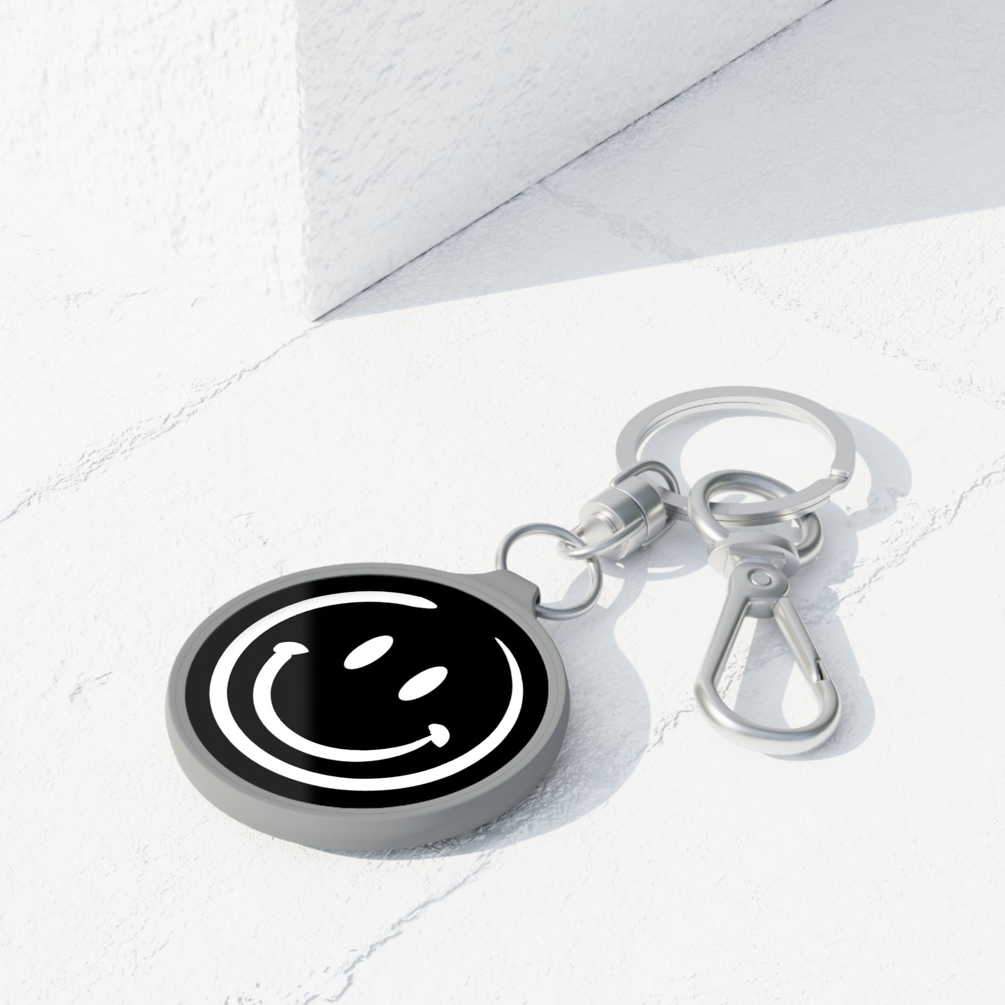 Black Smiley Face Keyring Tag