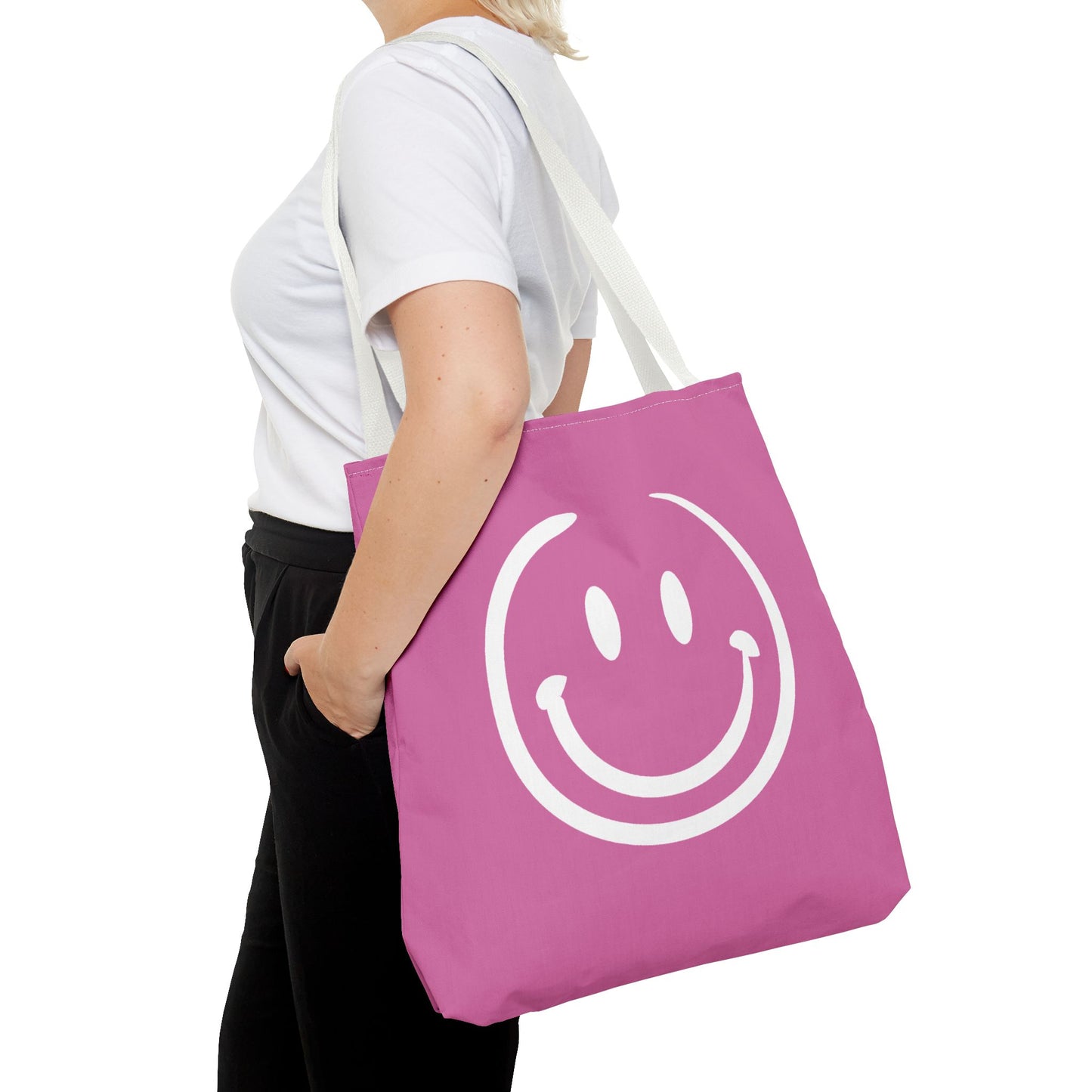 pink with white smiley face Tote Bag