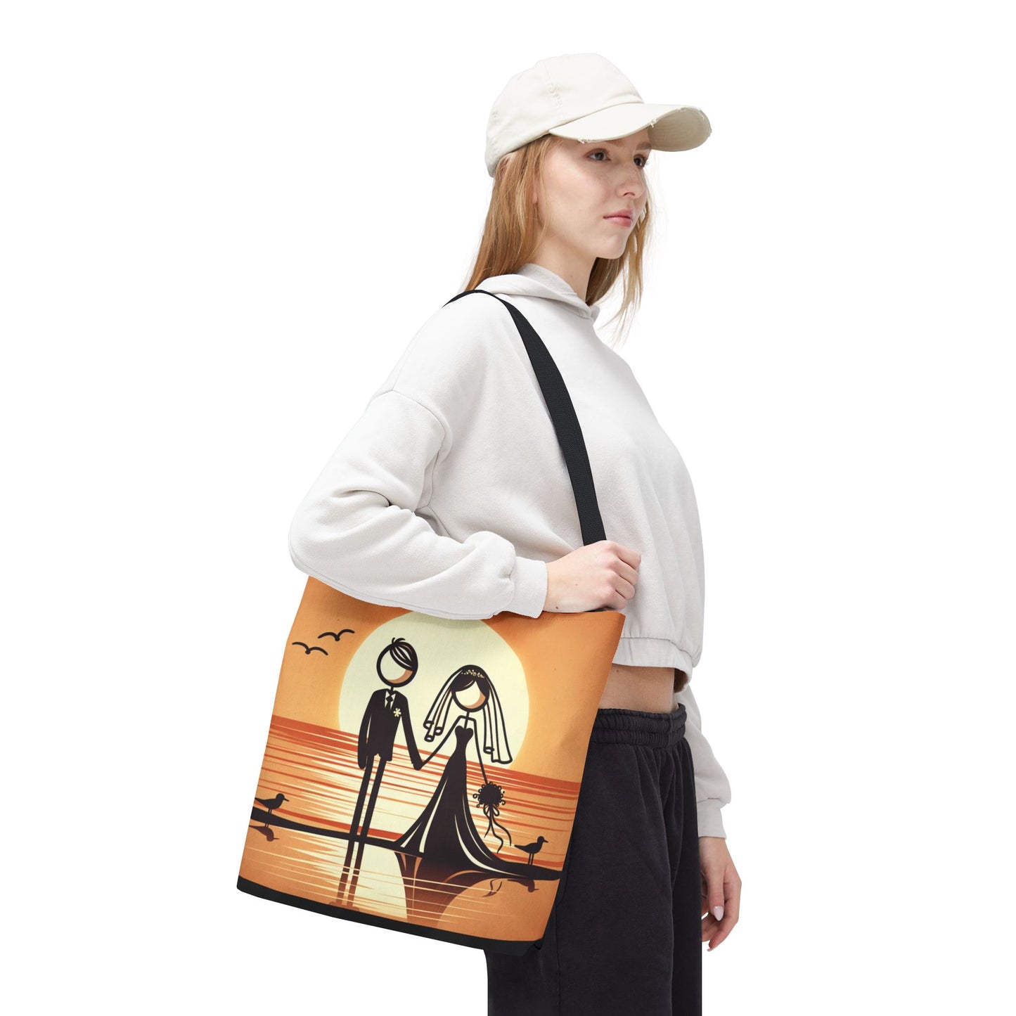 bride and groom on the beach Tote Bag