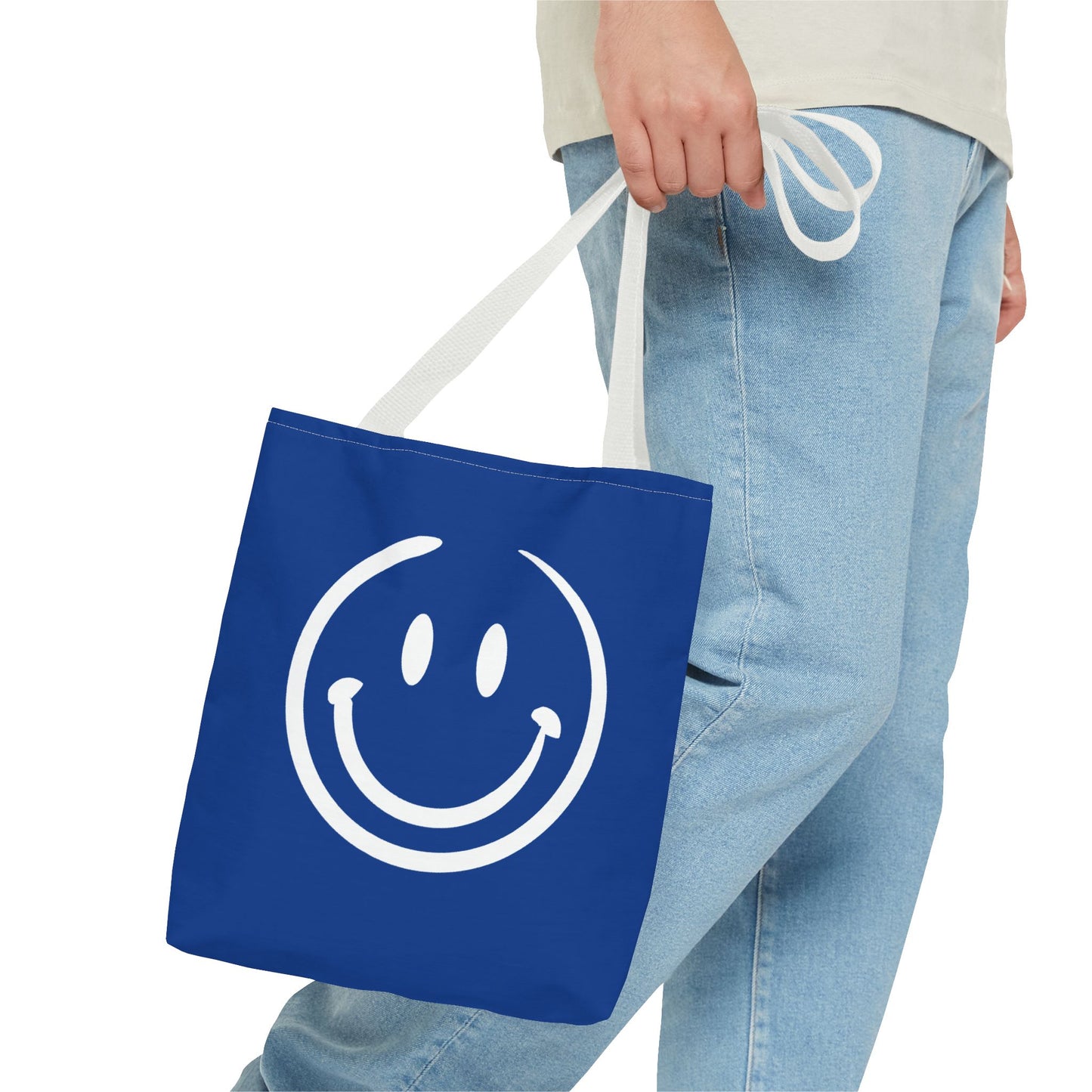 navy with white smiley face Tote Bag