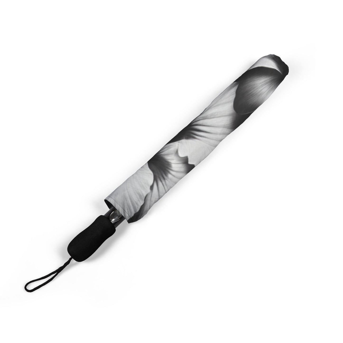 black and white Hawaiian flowers Umbrella - Semi-Automatic Foldable Design