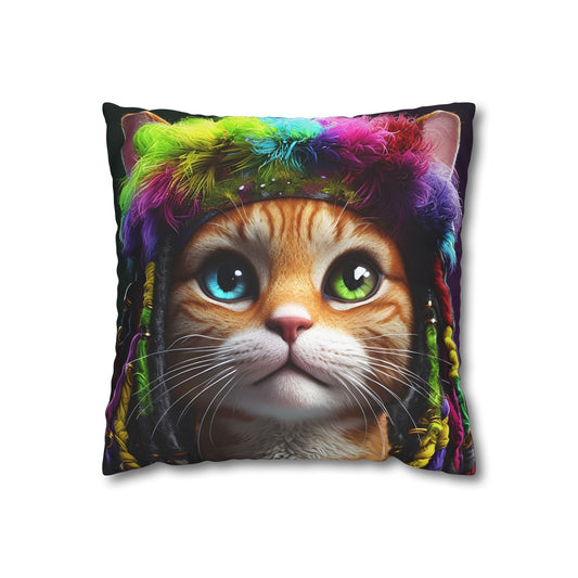 hippie cat Square Poly Canvas Pillow cover