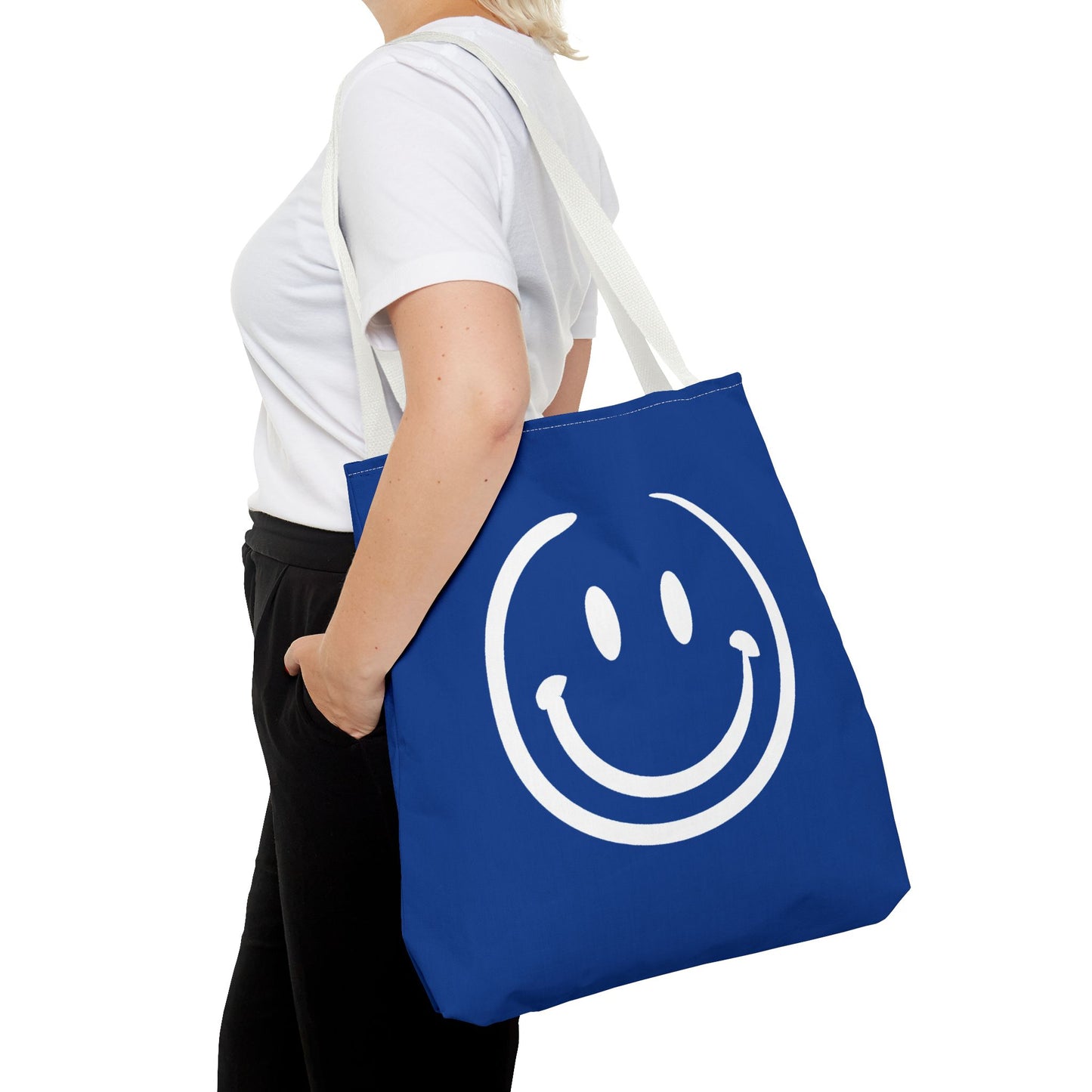 navy with white smiley face Tote Bag