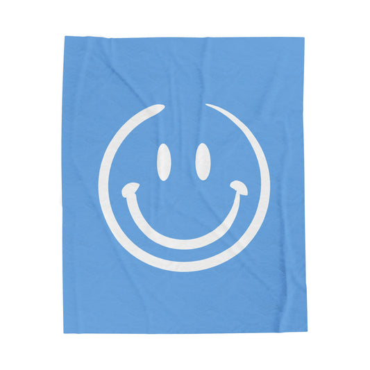 blue with white smiley face Velveteen Plush Blanket