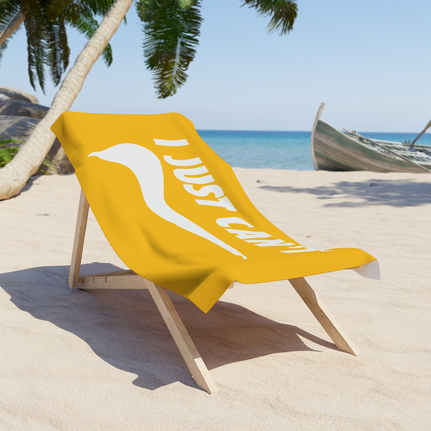 yellow with white I Just Can't  Beach Towel
