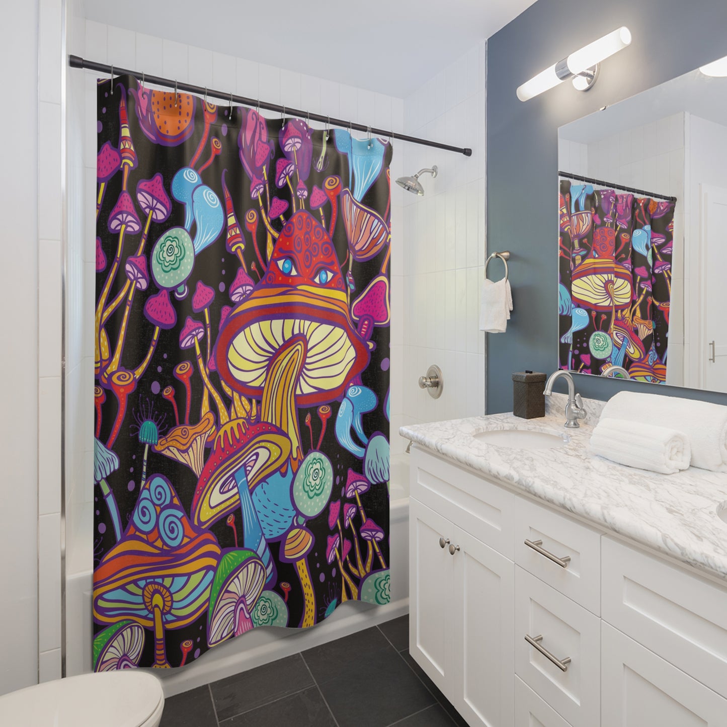 pop art mushrooms Shower Curtains