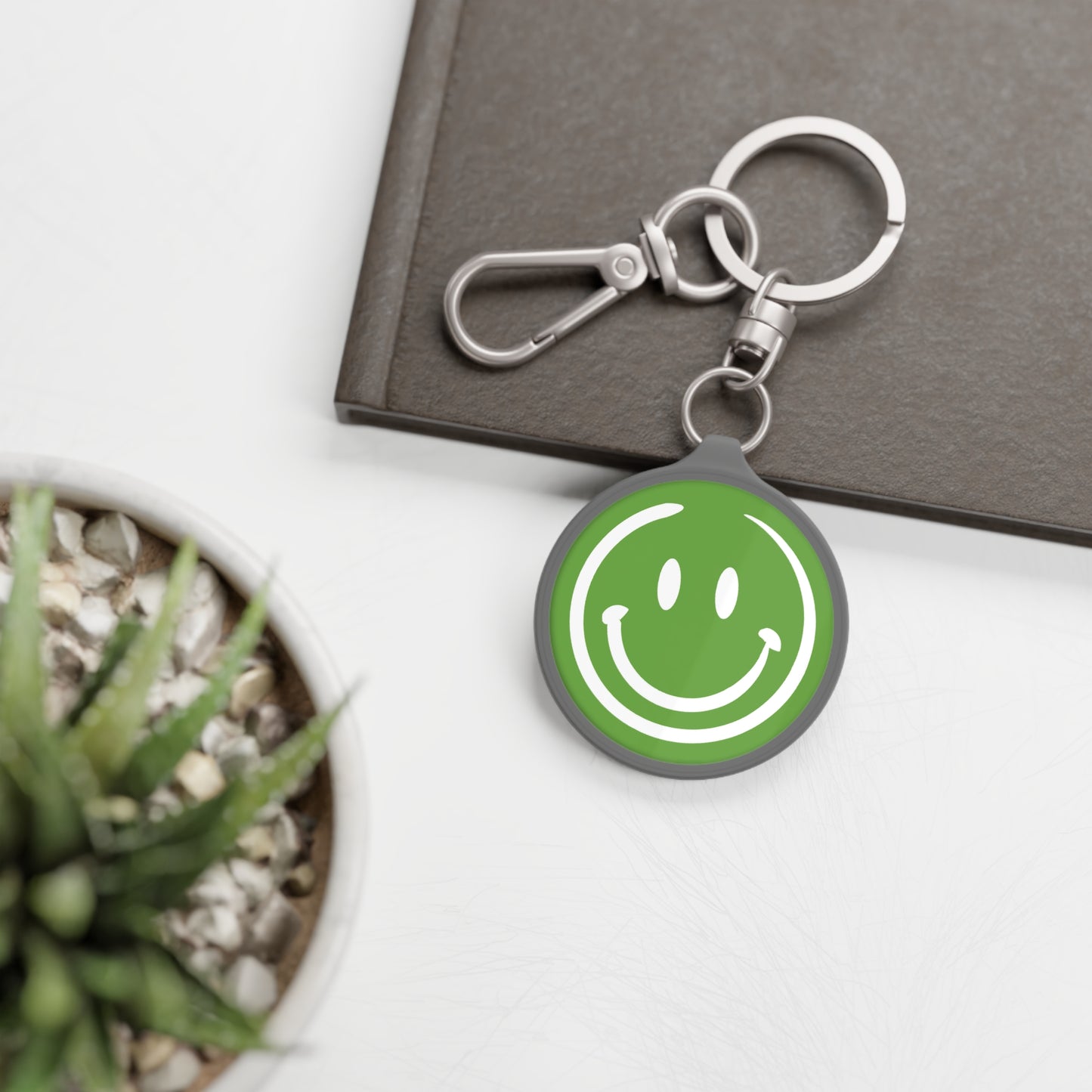 Green Smiley Face Keyring Tag