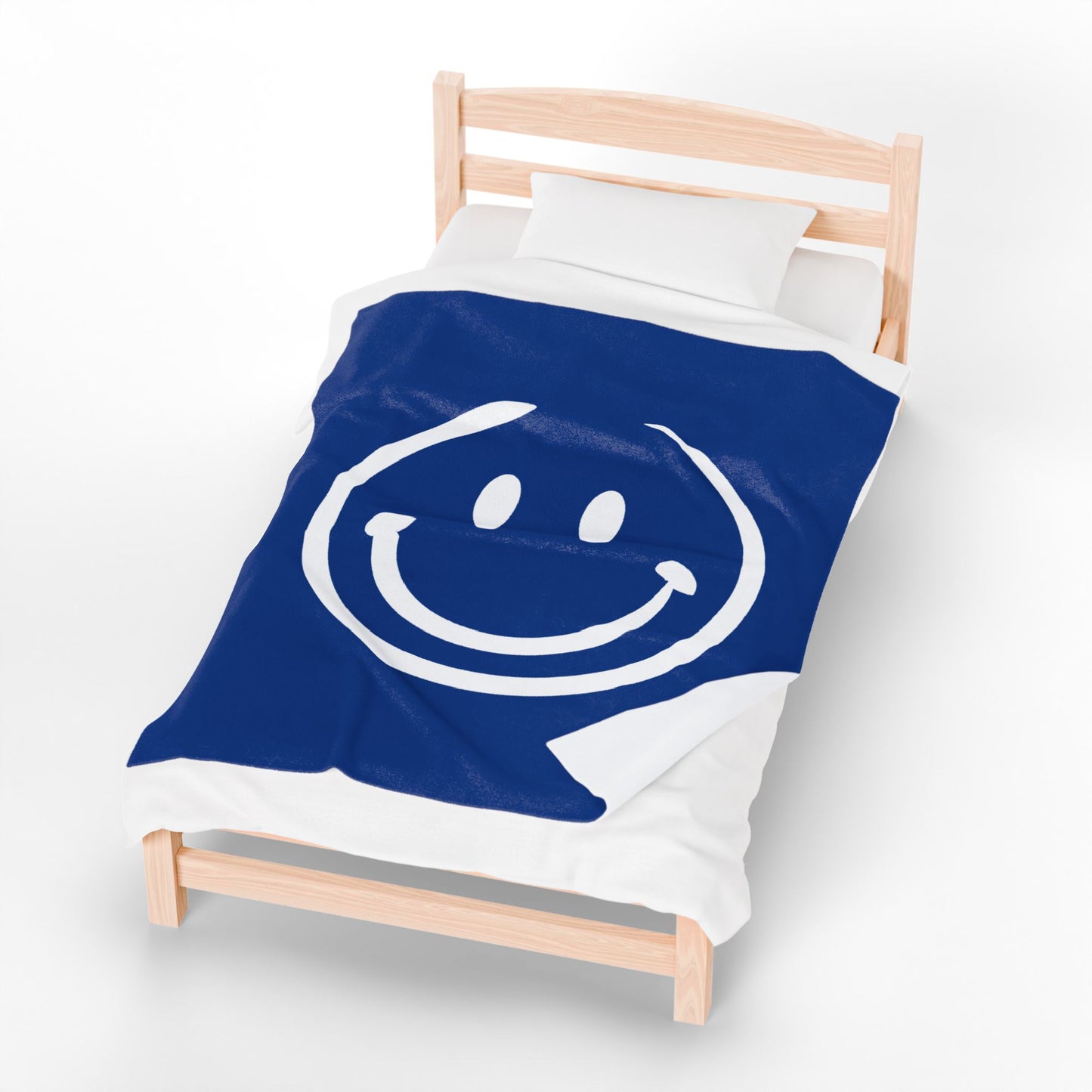 navy with white smiley face Velveteen Plush Blanket
