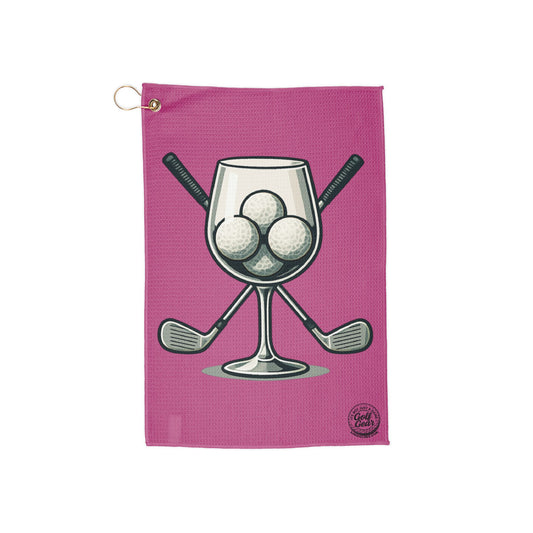 Hot Pink Golf Clubs and Wine Glass Golf Towel
