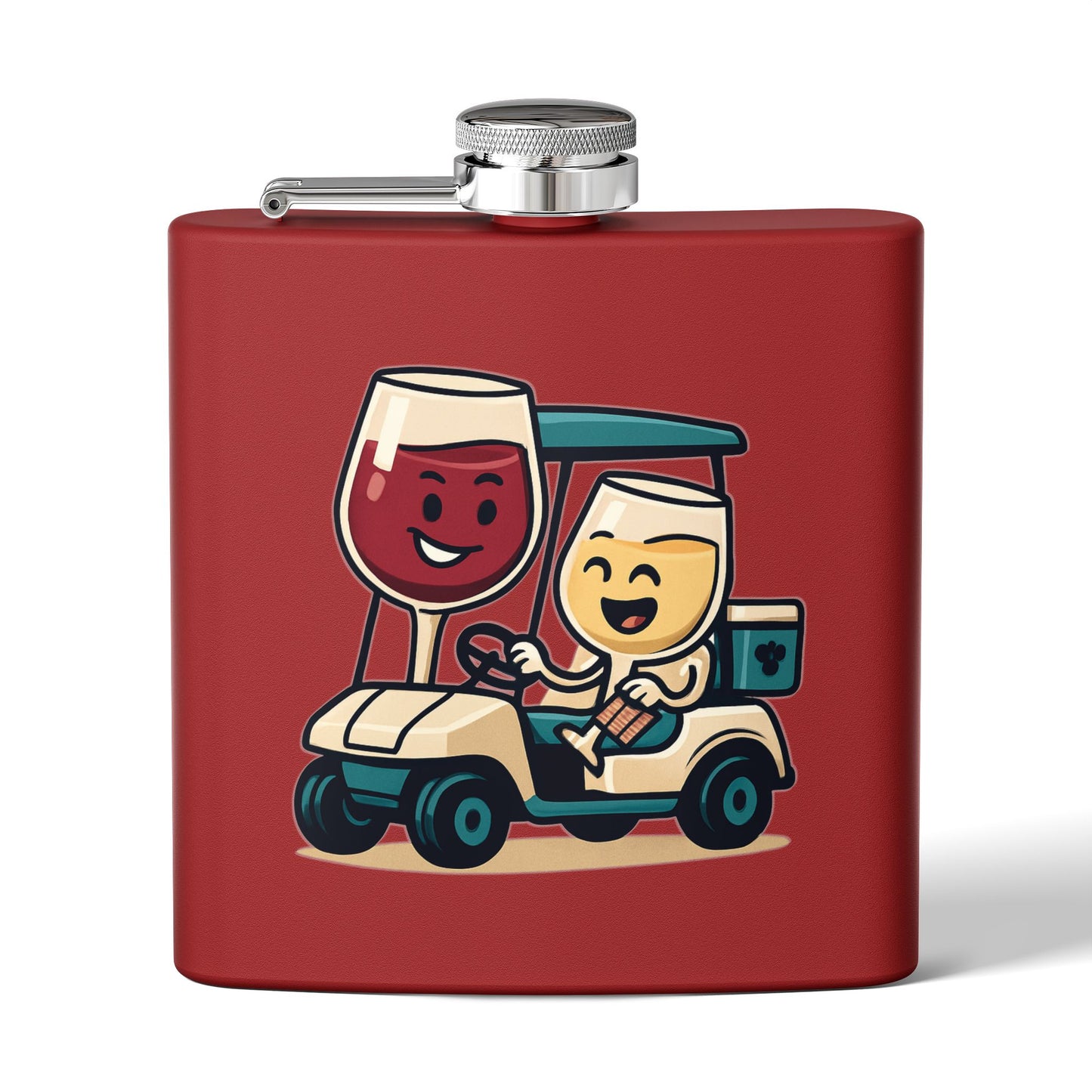 Wine Glasses in Golf Cart Sleek Stainless Steel Flask