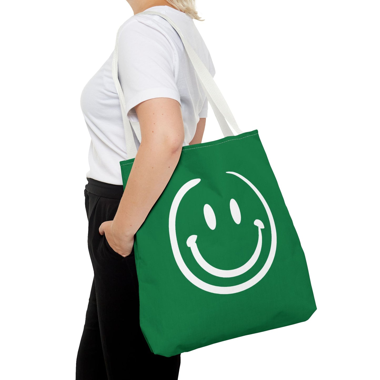green with white smiley face Tote Bag