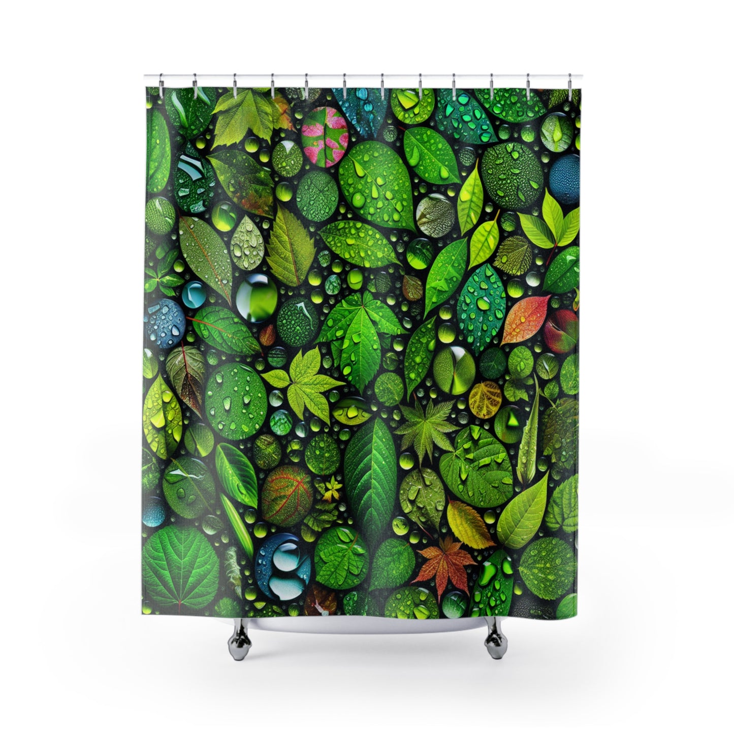 rain drops on leaves Shower Curtains