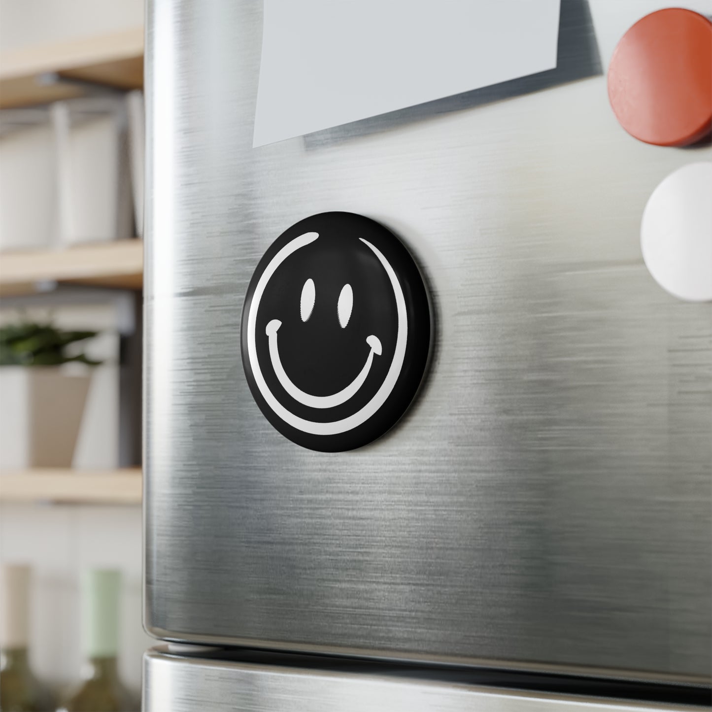 Black Smiley Face Button Magnet