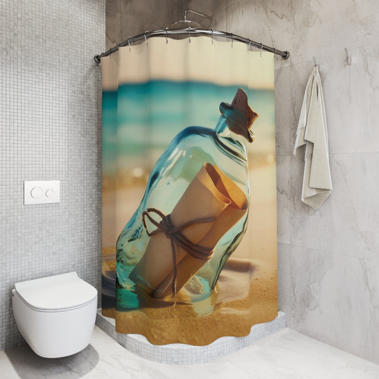 message in a bottle Shower Curtains