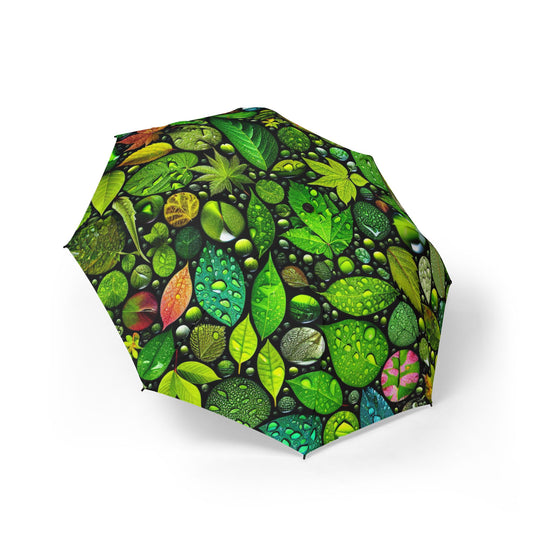 leaves with raindrops Umbrella - Semi-Automatic Foldable Design