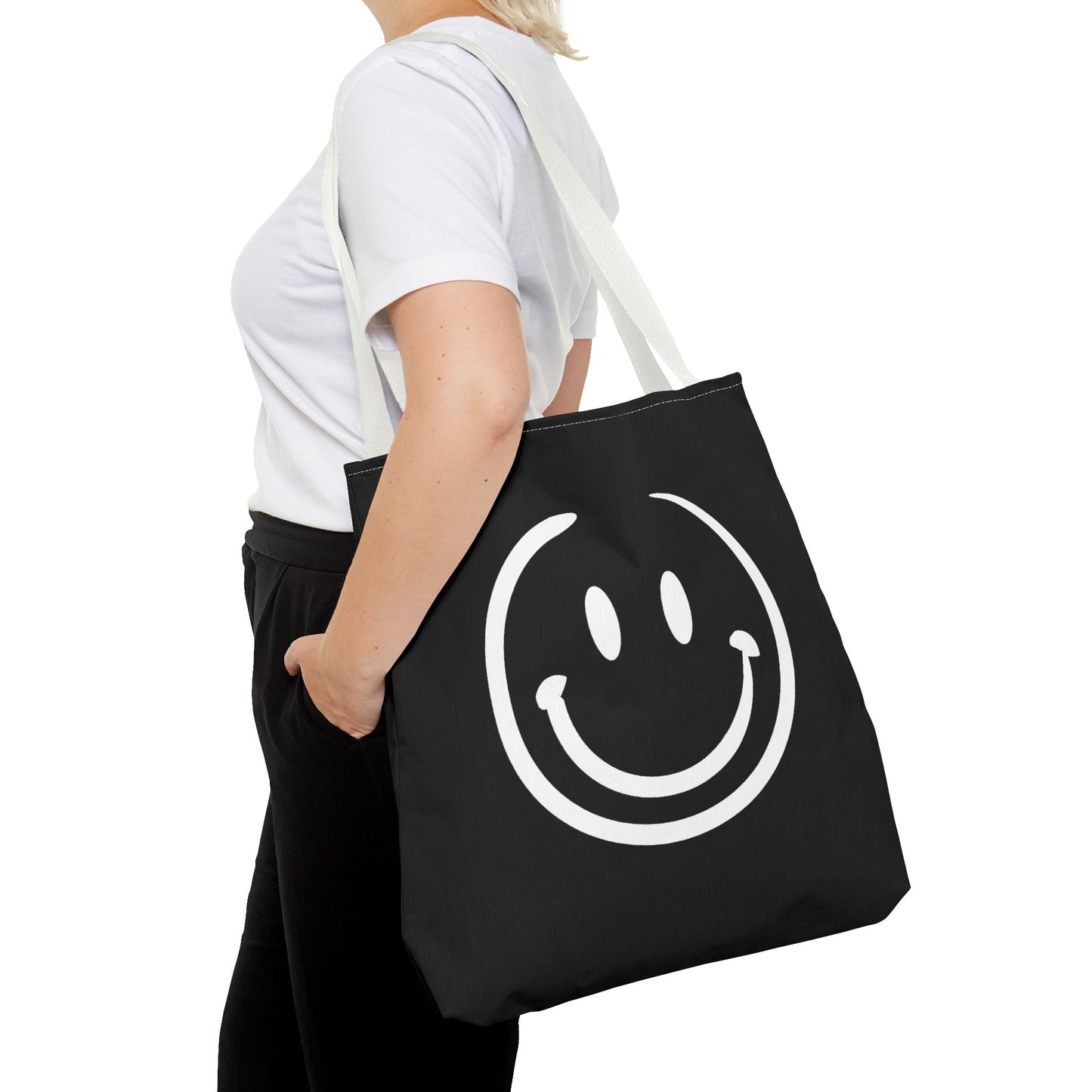 black with white smiley face Tote Bag