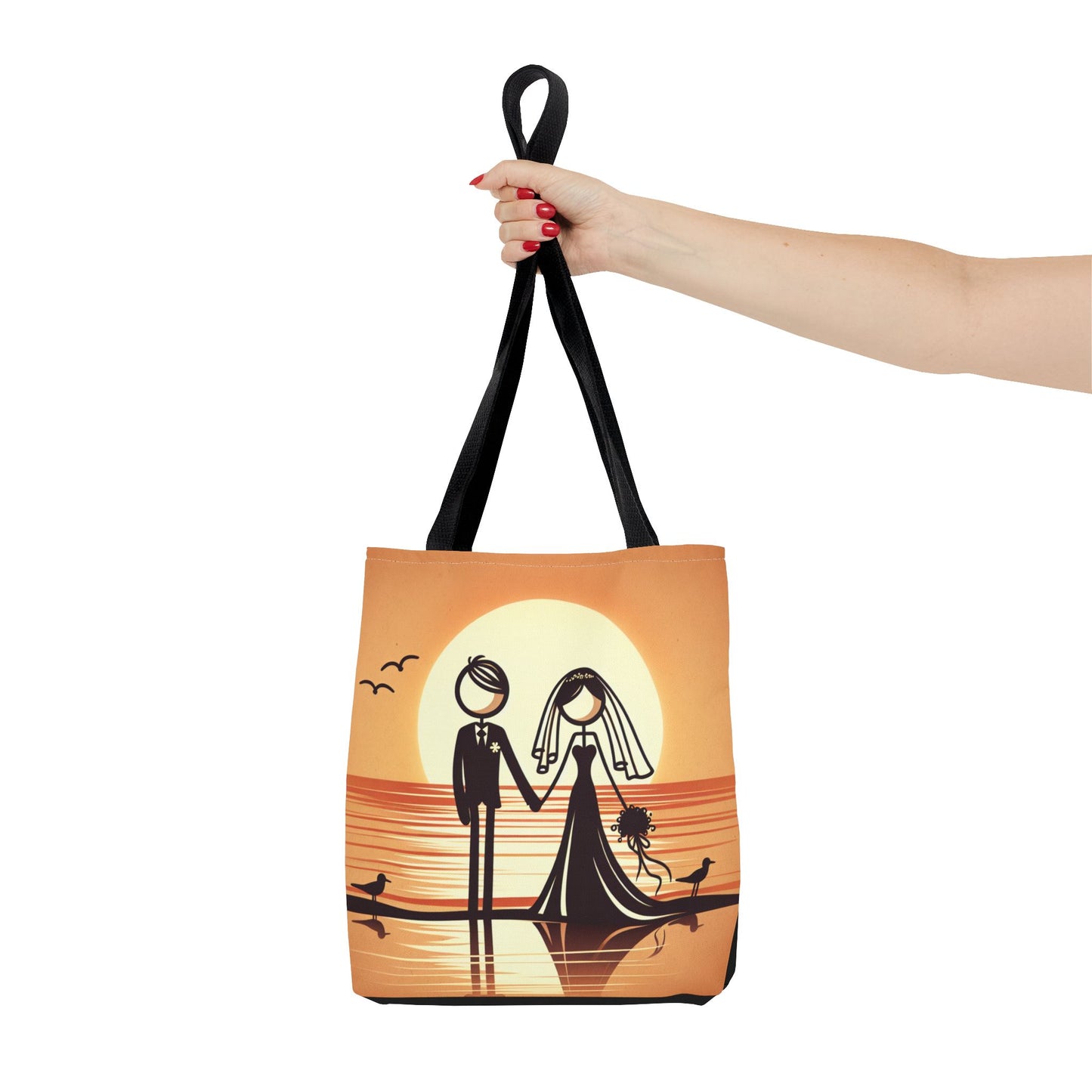 bride and groom on the beach Tote Bag