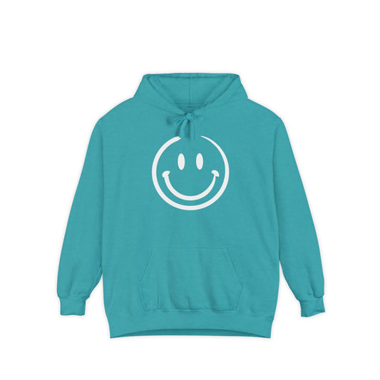 White Smiley Face Garment-Dyed Hoodie