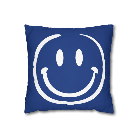 navy with white smiley face Canvas Pillow cover