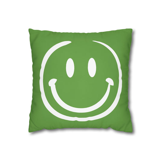 green with white smiley face Canvas Pillow cover