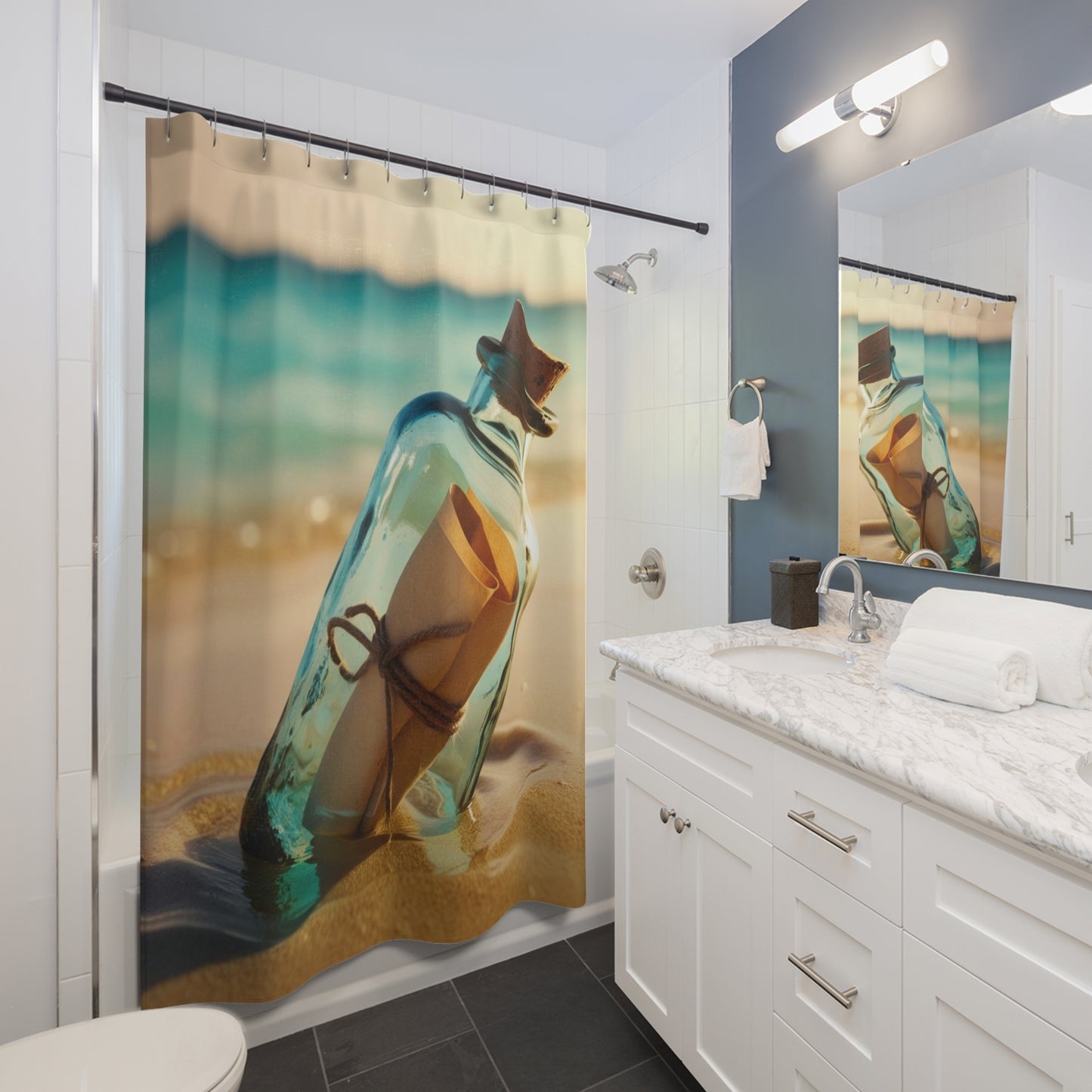 message in a bottle Shower Curtains