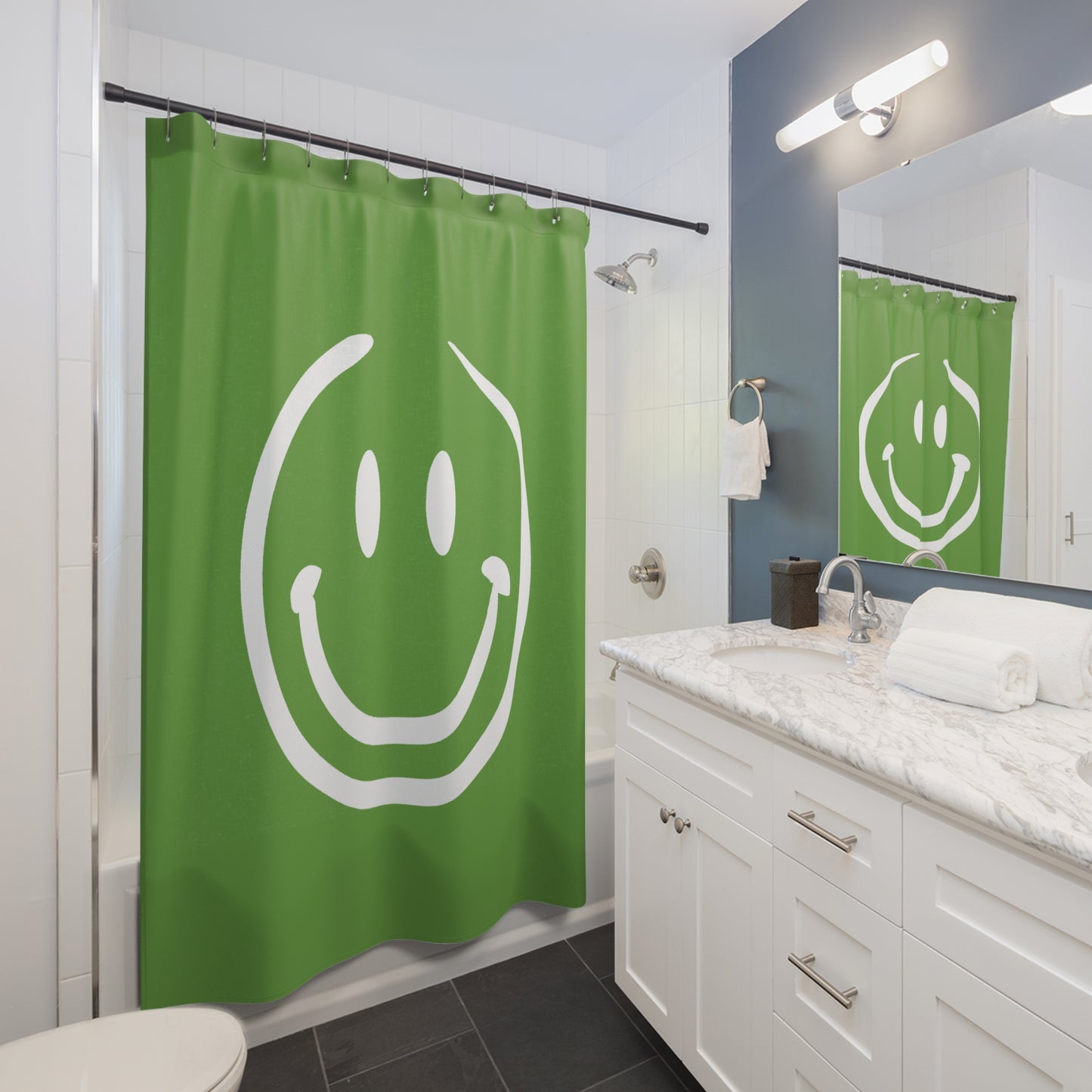 green with white Shower Curtains