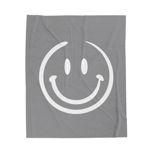 gray with white smiley face Velveteen Plush Blanket