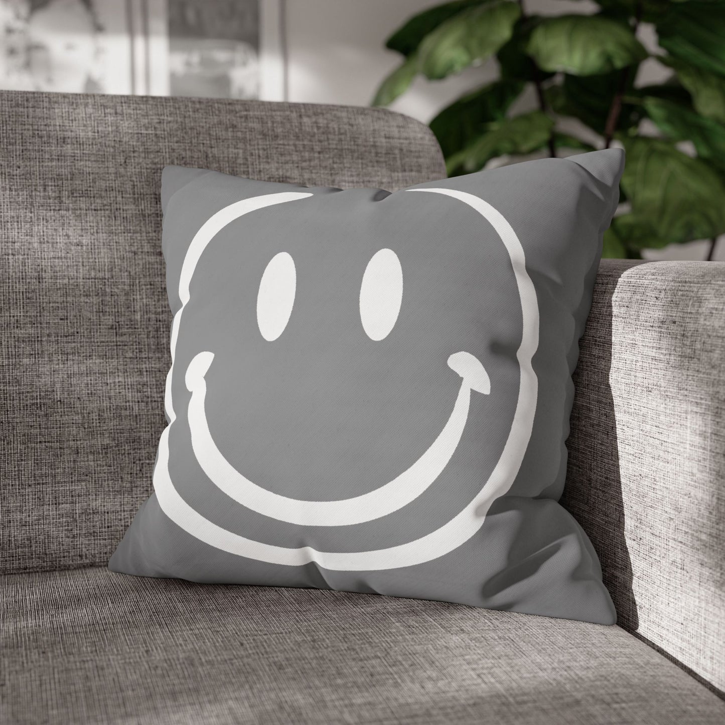 gray with white smiley face Canvas Pillow cover