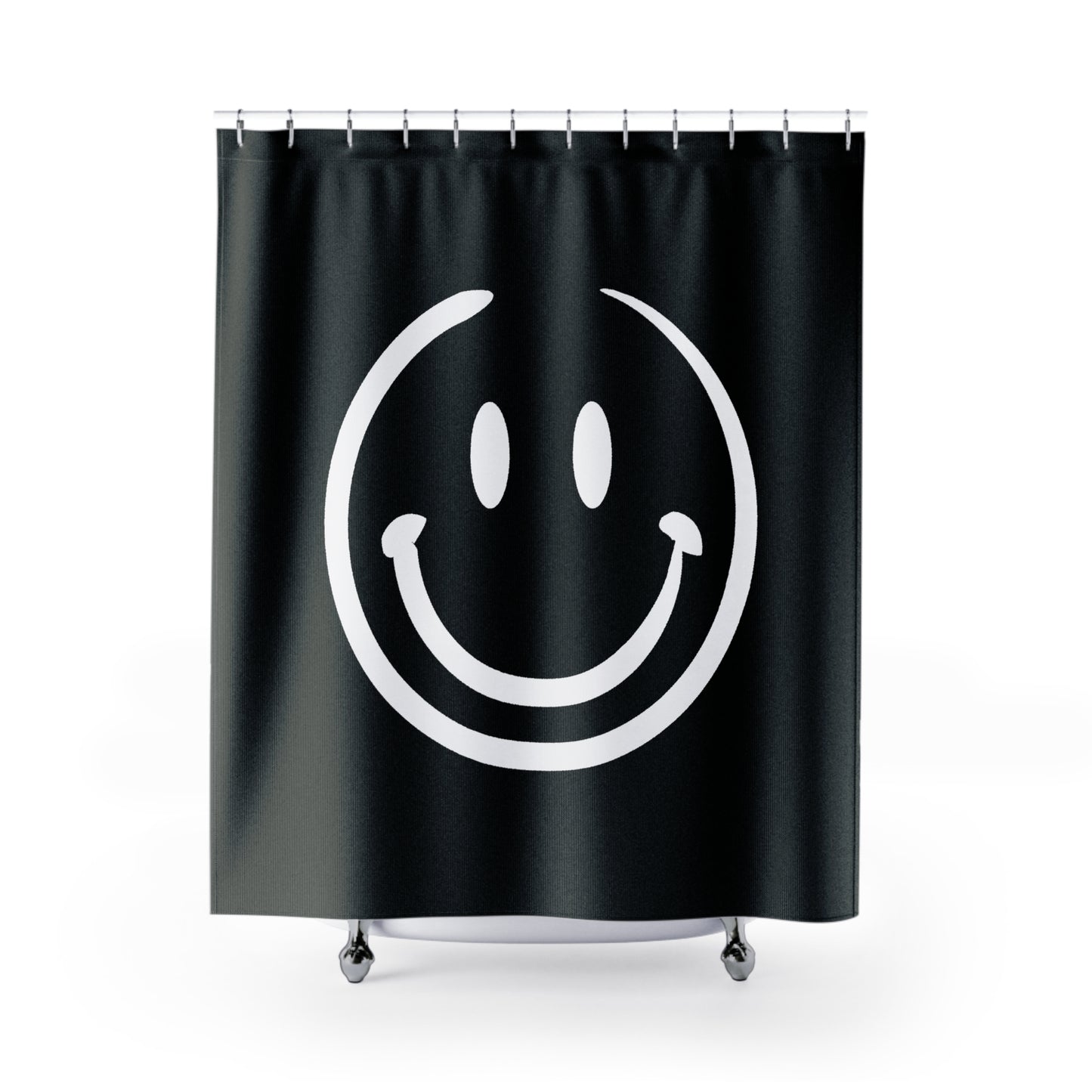 black with white smiley face Shower Curtains