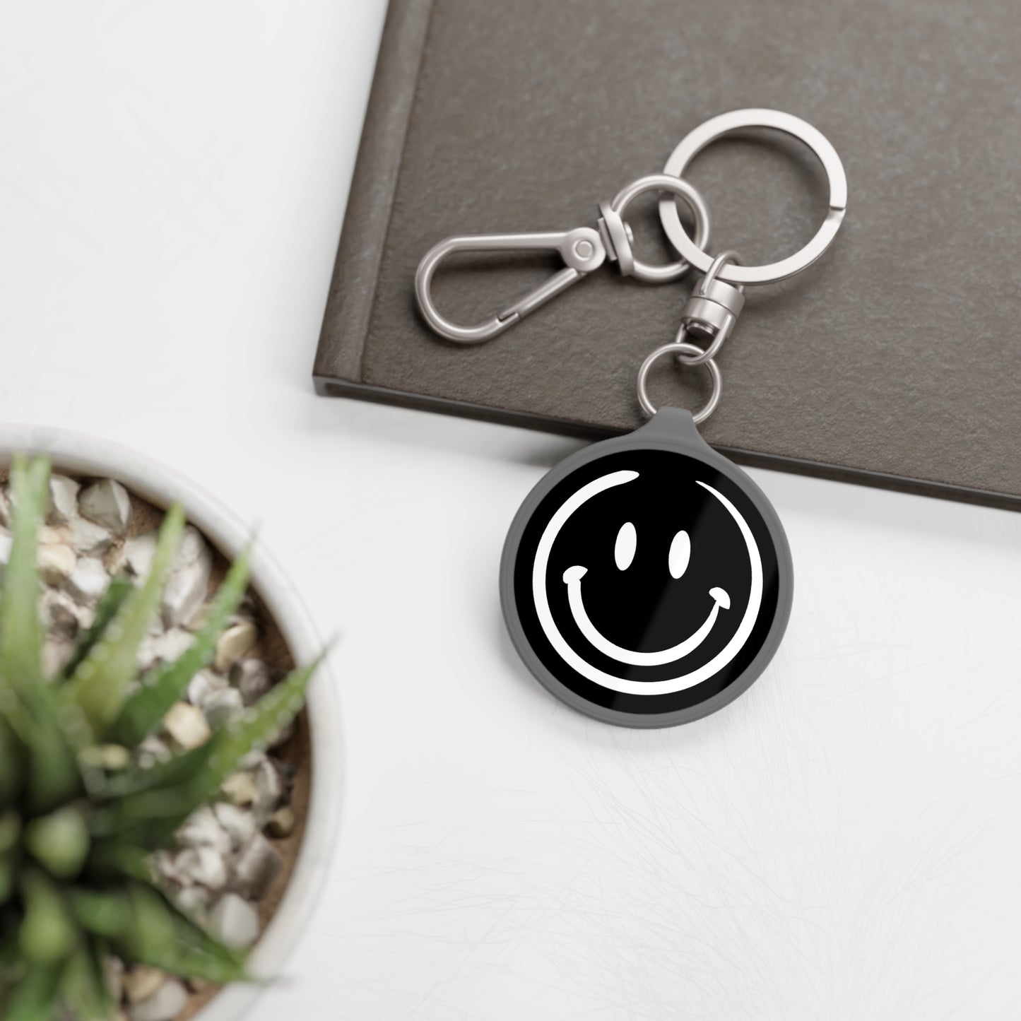 Black Smiley Face Keyring Tag