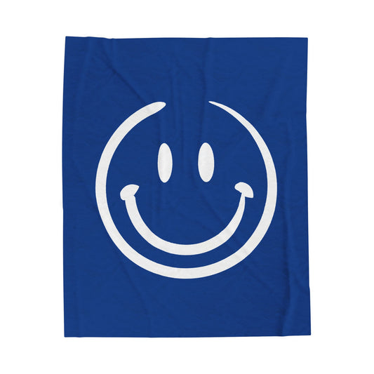 navy with white smiley face Velveteen Plush Blanket