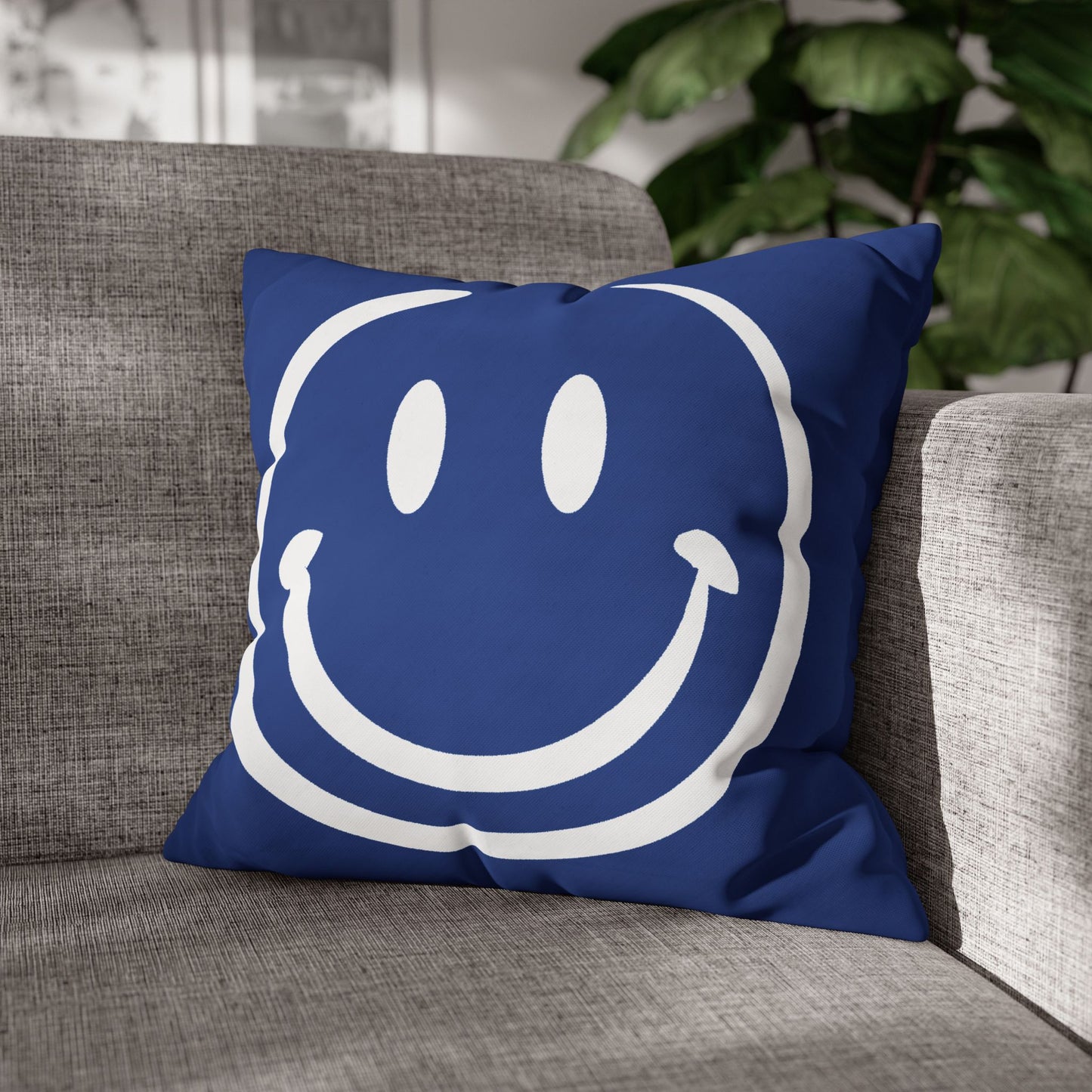 navy with white smiley face Canvas Pillow cover
