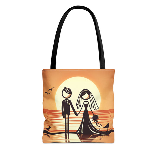 bride and groom on the beach Tote Bag