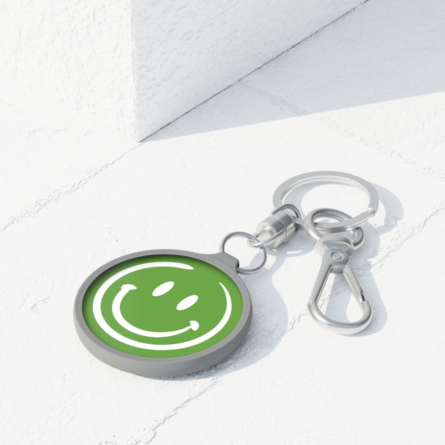 Green Smiley Face Keyring Tag