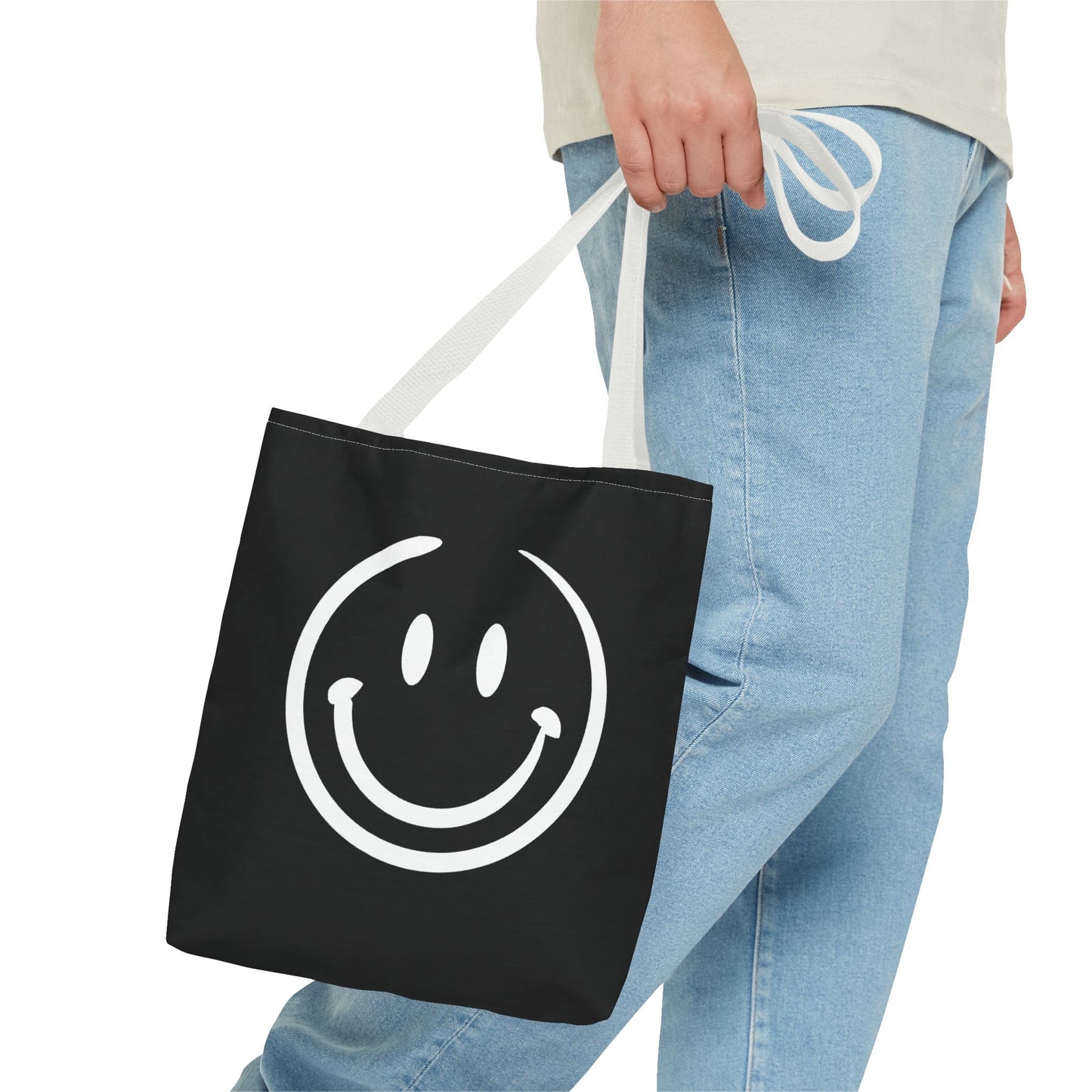 black with white smiley face Tote Bag
